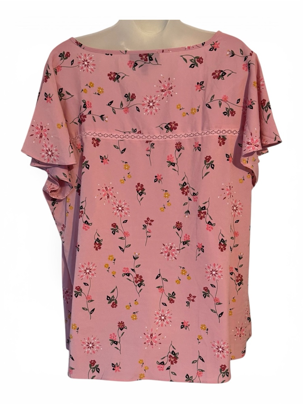 Lane Bryant Pink Floral V-Neck Flutter Sleeve Top PLUS SIZE: 18 #14 - Picture 5 of 8